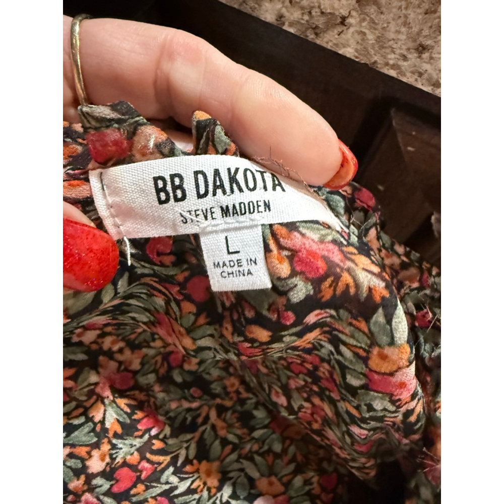Women's BB Dakota Floral Midi Dress L Black Pink Green - Picture 7 of 9